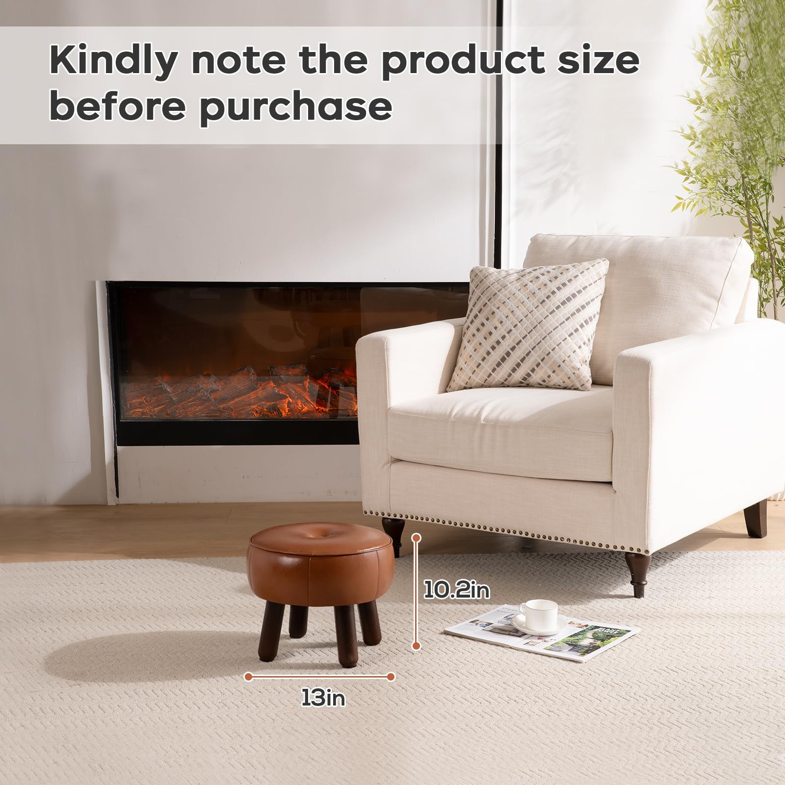 Small Foot Stool, Round Faux Leather Pouf Ottoman Foot Rest, Footstool Ottoma...