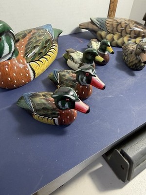 Glenn Huffman Duck Family Dad Mom And 6 Babies Solid Wood Hand