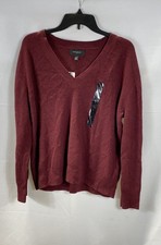 Banana Republic Men's V-Neck Sweater Burgundy Wool Blend Ribbed Size L NWT