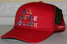 ALL HUSTLE NO LUCK Hat Red Cap FIELD GRADE Snapback Mesh Trucker *5H