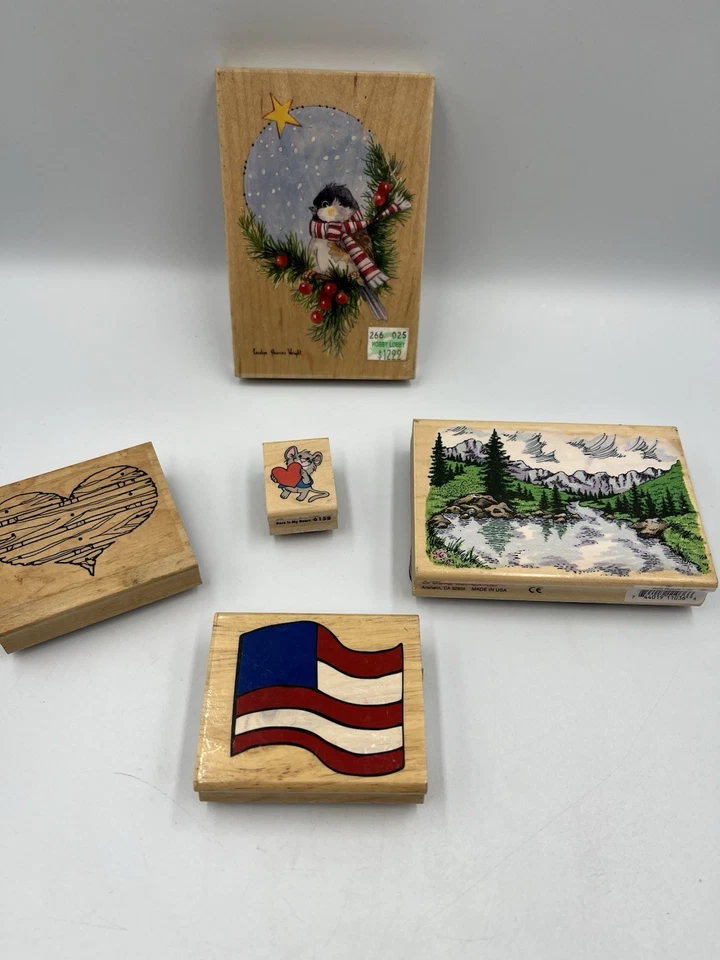 Estampilla de goma montada en madera escena de lago majestuosa y MÁS, JUEGO DE SELLOS Foto 2 de 4