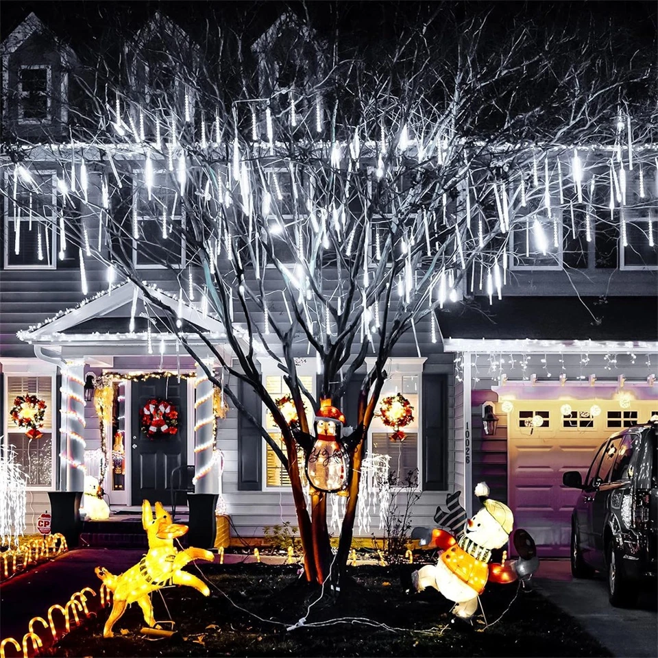 Luces solares de lluvia de meteoros luces de Navidad al aire libre, 16 pulgadas 16 tubos 576 Leds Foto 4 de 4