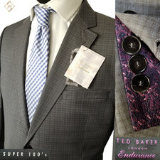 New Ted Baker Endurance Men Recent Wool Blazer 42R Sport Coat Jacket Gray Check