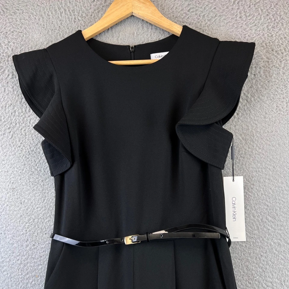 Nuevo Vestido Mono Calvin Klein Negro Manga Acampanada Pierna Ancha Cinturón 4 Foto 4 de 4