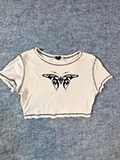 Divided H&M Butterfly Graphic Crop Top Size M Beige Black Stitch Teen Gift