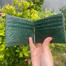 Real Green Ostrich Money Clip Wallet Ostrich Leg Leather Handmade Bifold Wallet