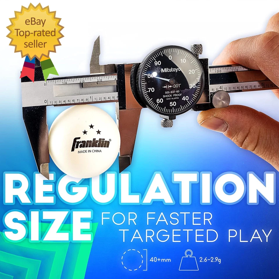 Franklin Sports Ping Pong Balls - 3 Star Official Size + Weight White 40Mm Table - Image 4 of 4