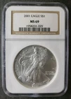 2001 $1 American Silver Eagle Dollar NGC MS69