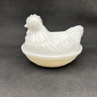 Vintage Hazel Atlas White Opaline Milk Glass Hen on Nest 4.5” Trinket Candy Dish