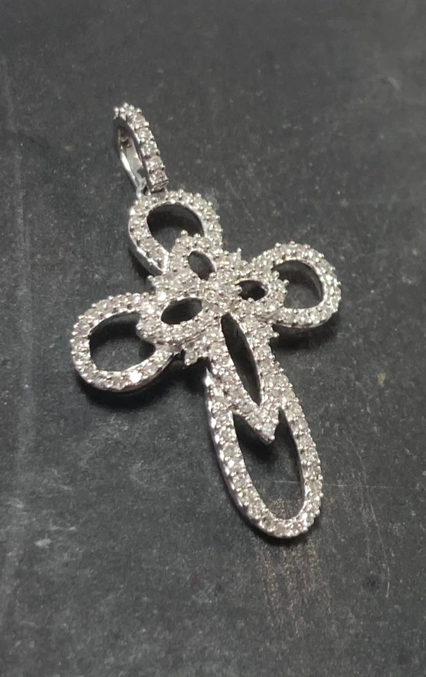 Золотой белый твердый 14k | 0,40 карат бриллиант крест | 1,60 грамма - Изображение 3 из 4