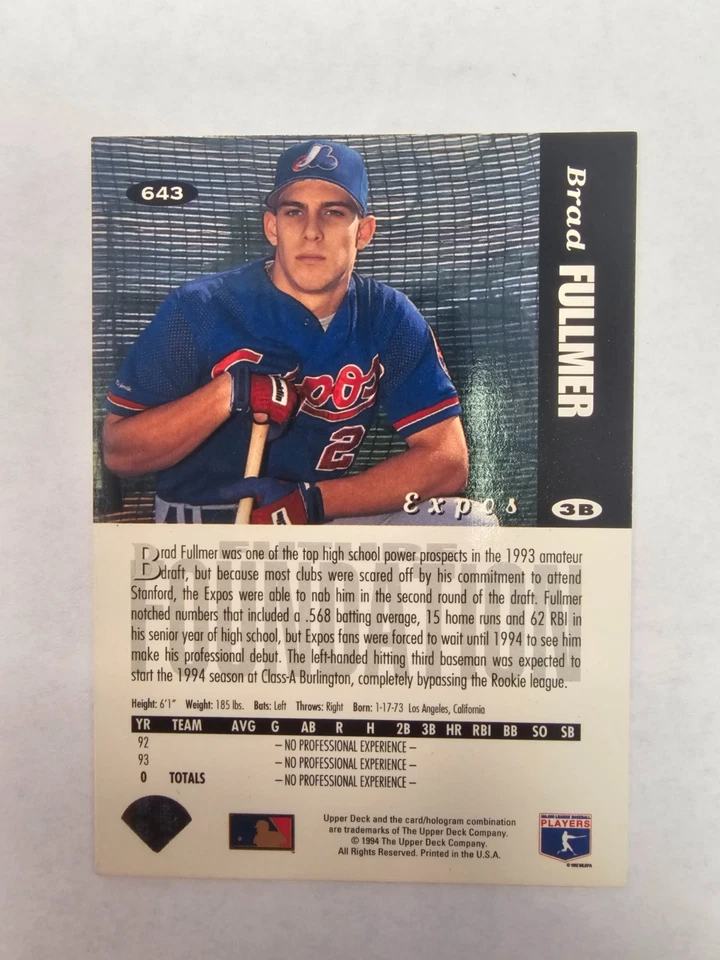 1994 Upper Deck Collector's Choice - Future Foundation Brad Fullmer #643 (RC) - Image 2 of 2
