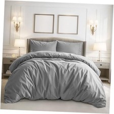 Duvet Cover Size - 3 Pieces Extra Soft Bedding Set, Includes Queen Light Grey