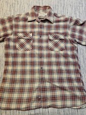 Vintage Jc Penney Flannel Shirt Sz L Tall Red Beige Made In USA Longsleeve