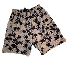 Islander Palm Tree Print Men's Medium Swim Trunks Board Shorts Blue Black White