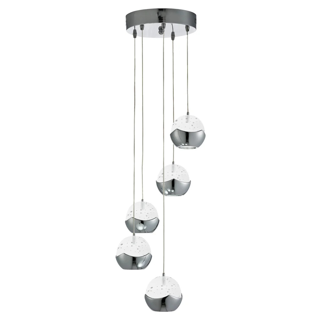 Ceiling Light Silver Iceball LED 5 Multi-Drop Pendant Chrome 30w Searchlight