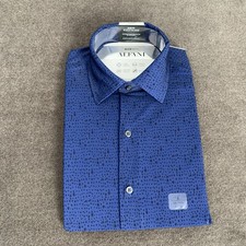 Alfani Alfatech Men's Dress Shirt S 14 - 14.5 32/33 Slim Fit 4-Way Stretch Navy