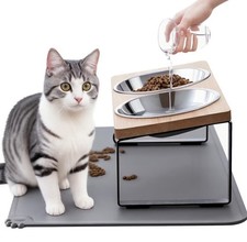 Stainless Steel Elevated Pet Bowls Tilted Stand Anti Vomit Bamboo, Stainless