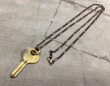 Vintage Brass Key Necklace USA Made Filigree Chain Antique Pendant