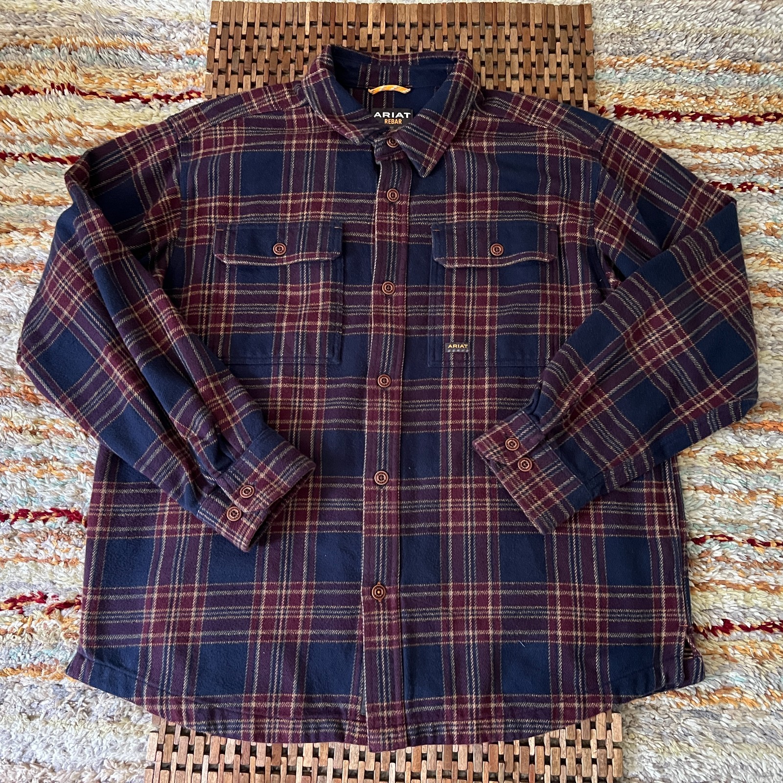 Ariat Rebar Heavy Button Down Flannel Work Shirt Men's Size Large L