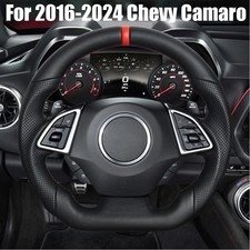 Full Black Leather Steering Wheel For 2016-2024 Chevrolet Chevy Camaro D-shape