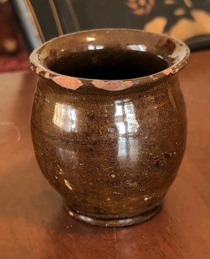 Antique Redware Miniature Crock Seed Pot American Country Pottery 19th C - Image 2 of 4