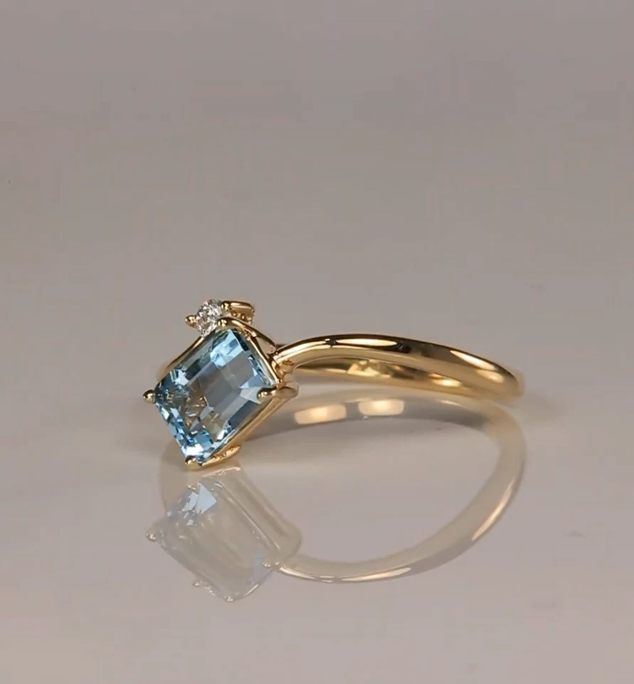 10x8 MM Brasilianischer Sky Blau Aquamarin Jubiläum Ring Smaragd Schnitt, Braut - Bild 4 von 4