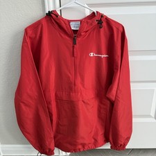 Champion Lightweight Windbreaker 1/4Zip Front Pocket Size Small Red