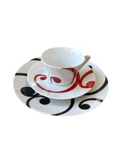 Rare ~ Philippe Deshoulieres Arpege Red/Black - 3 Piece Set - Cup/Saucer, Plate