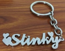 Personalized Hand Carved One Custom Name With Hearts Key Chain Keyring Silver Co