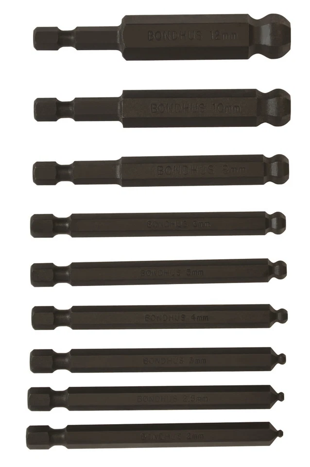 Bondhus 9pc 1/4in Shank Hex Power Bit Set Metric 2-12mm BallDriver USA 10899 - Image 2 of 3