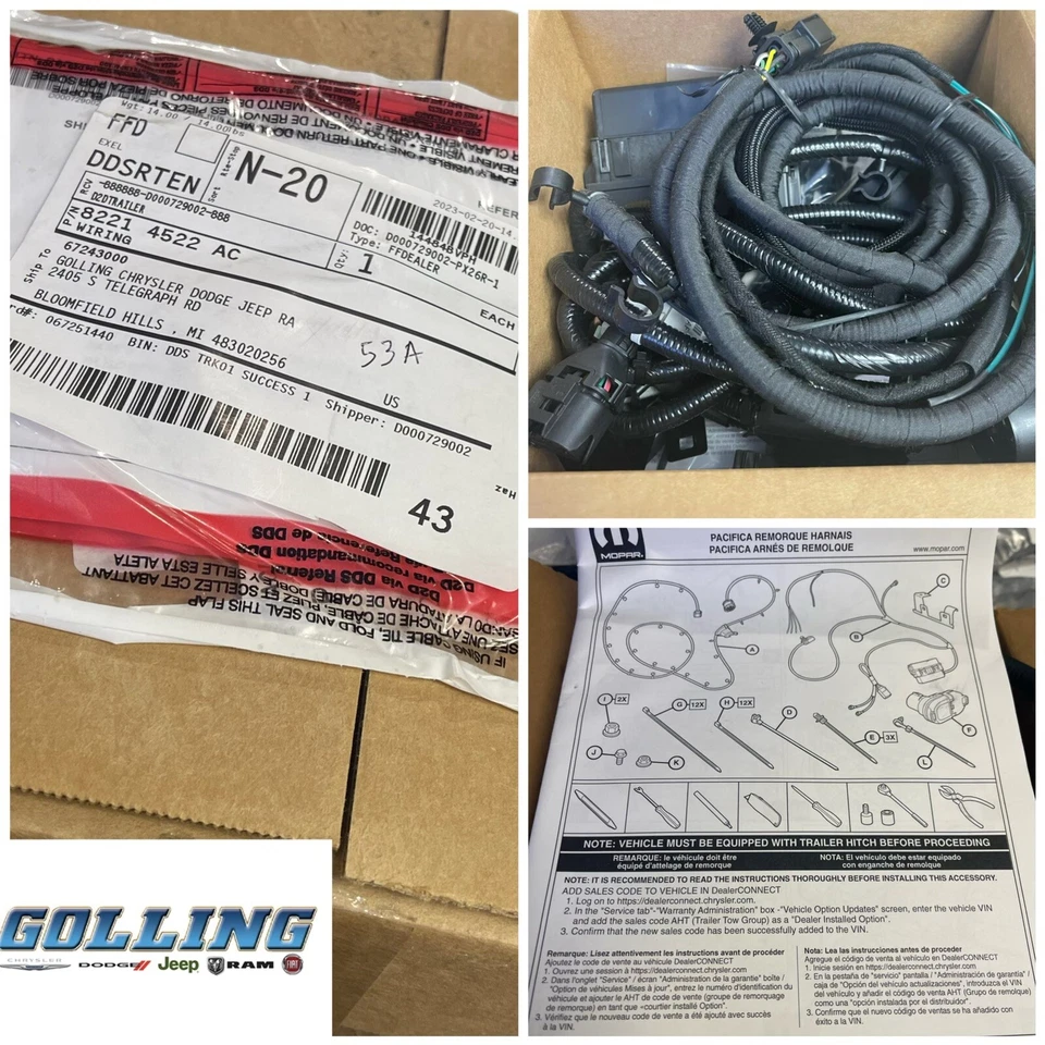 2018-2024 Chrysler Pacifica Genuine Mopar Trailer Tow Wiring Harness 82214522AC - Bild 1 von 1