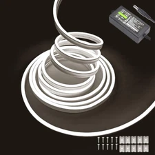 White Neon LED Strip Lights, 16.4Ft 12V Waterproof Flexible Light for Indoor/Out