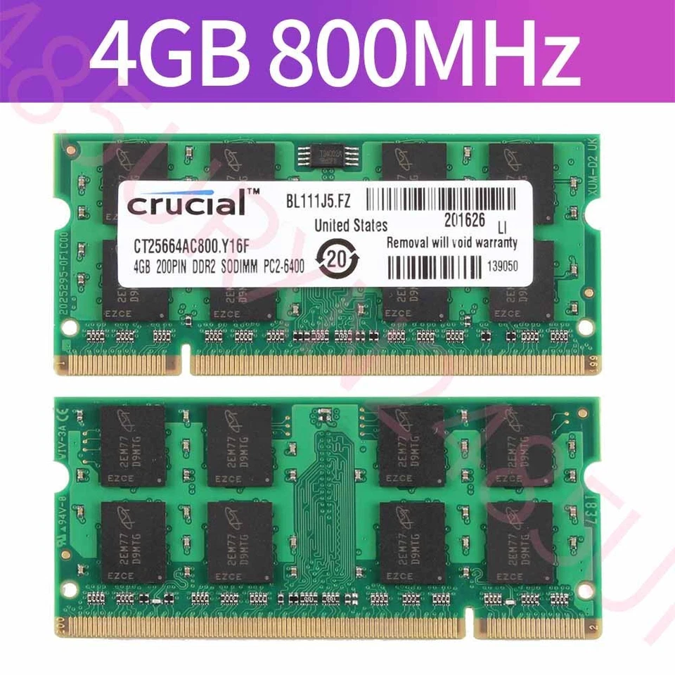 8GB 4GB DDR2 PC2-6400 800 Laptop RAM Crucial For Dell Inspiron 1440 1545 1750 - Image 2 of 4