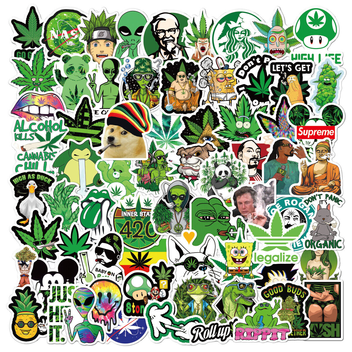 130pcs Weed Leaves Stickers Smoking Graffiti for Skateboard Lugg