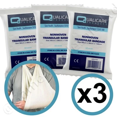 QUALICARE 3 x Triangular Bandage First Aid Kit Refill Arm Sling Shoulder Support Non Woven