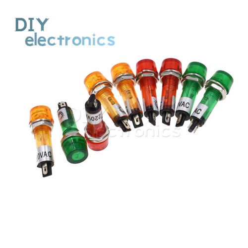 Lot De 10 Voyants Lumineux Néon - 10mm, Jaune, 220V AC - Modèle XD10-3 - Pour Tableau électrique, Machine - Neuf