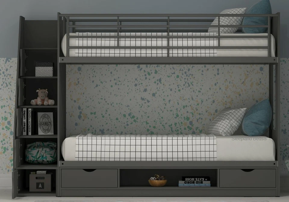 Cameo Deluxe Staircase Bunk Bed - White, Anthracite or Grey | Storage And Stairs - Image 4 of 4