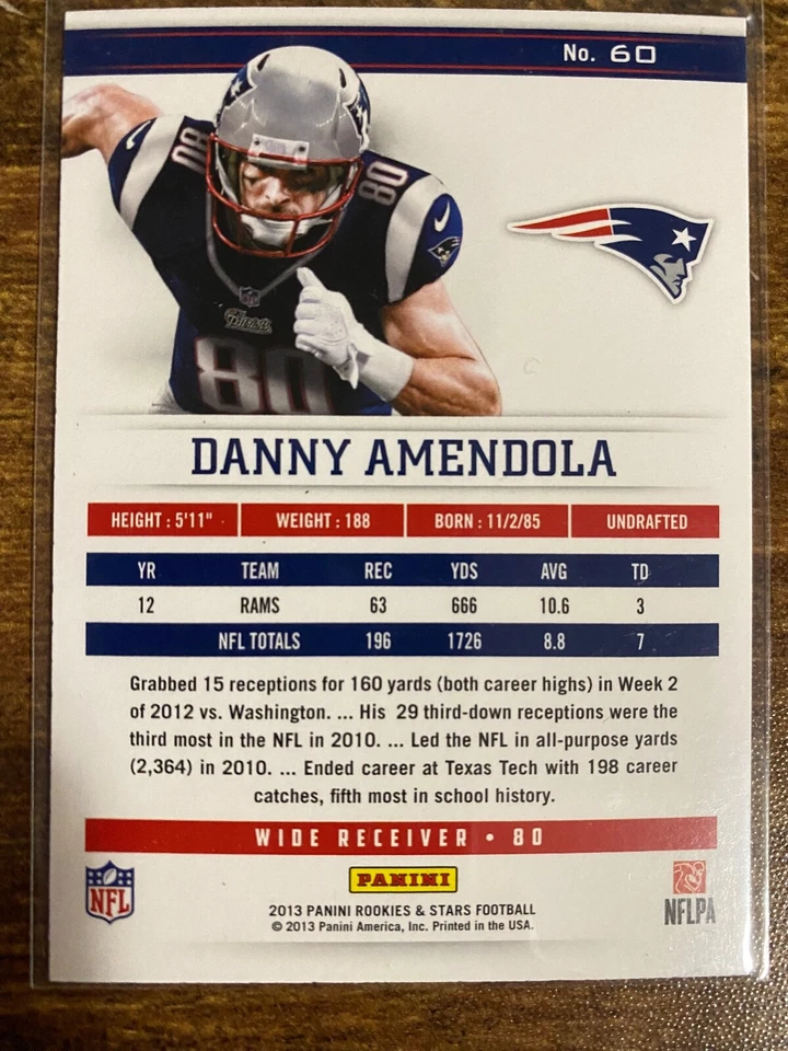 2013 Panini Rookies & Stars Longevity #60 Danny Amendola New England Patriots - Image 2 of 2