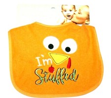 Tender Kisses "I'm Stuffed" Orange/Multi Color Feeder Bib