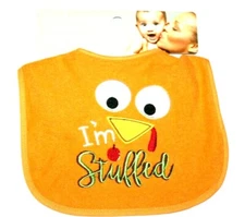 Tender Kisses "I'm Stuffed" Orange/Multi Color Feeder Bib