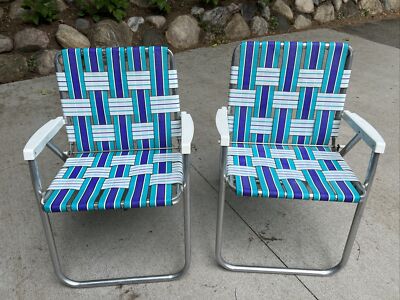 Chaise Pliante Vintage Rayures Bleues Et Blanches – Camping, Chasse, Pique-nique