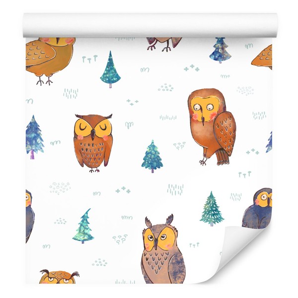 10M Vlies Tapete Kinderzimmer VöGel Eulen Wald BäUme Linien Aquarell Xxl 2719-image