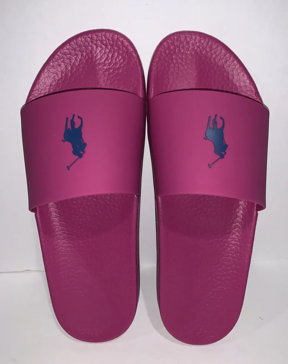 POLO RALPH LAUREN Signature Pony Men\'s Slides Pink/Light Navy Size 11 D NEW Polo Ralph Lauren Pool Pony Slide Sandals Men Size 11 Vivid  main image 2