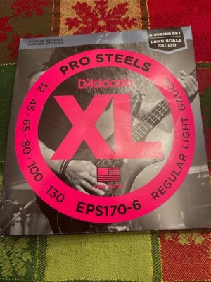 D'Addario EPS170-6 6-String ProSteels Bass Guitar Strings, 32-130, open ...