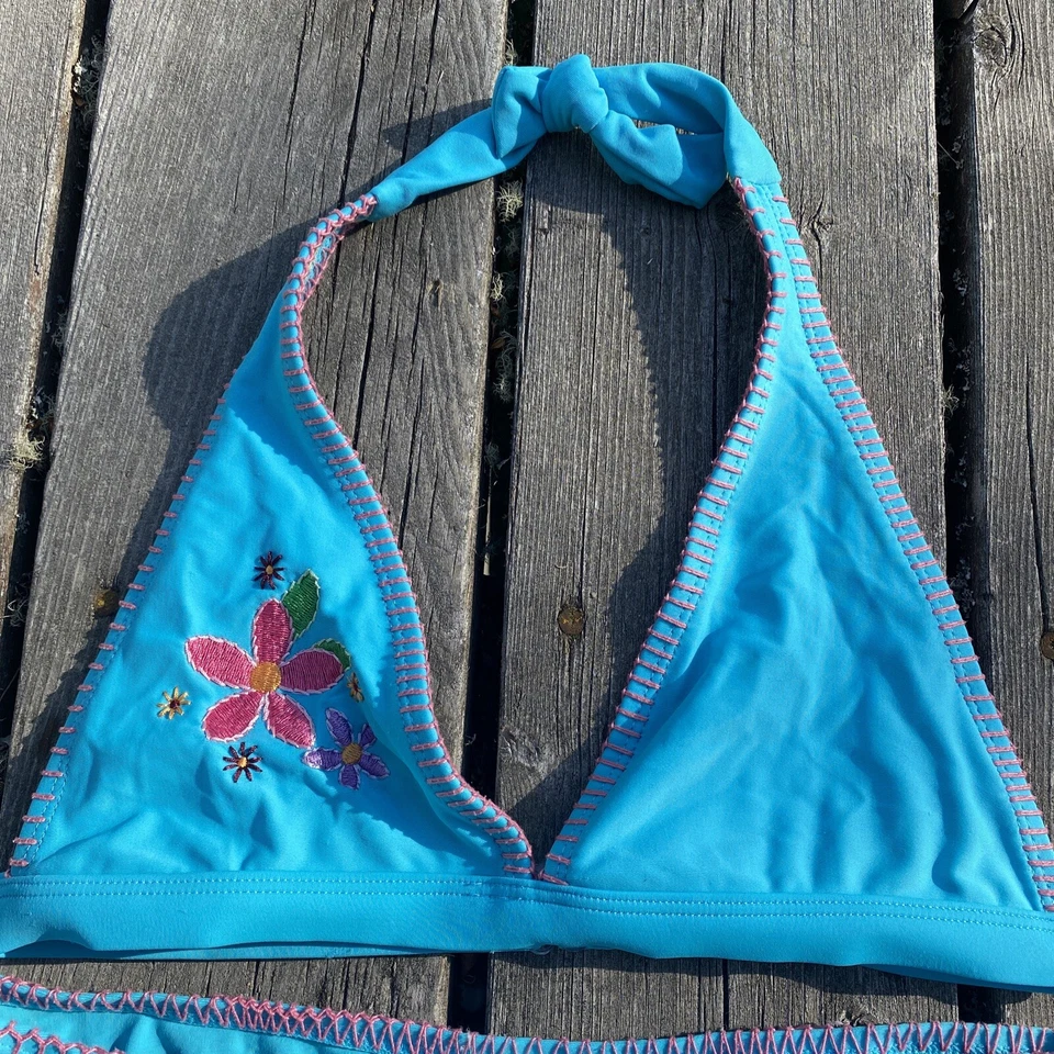 Купальник бикини молодежный Sand N Sun OP для девочек Aqua 2 штуки L 10/12 цветы с блестками - Изображение 4 из 4