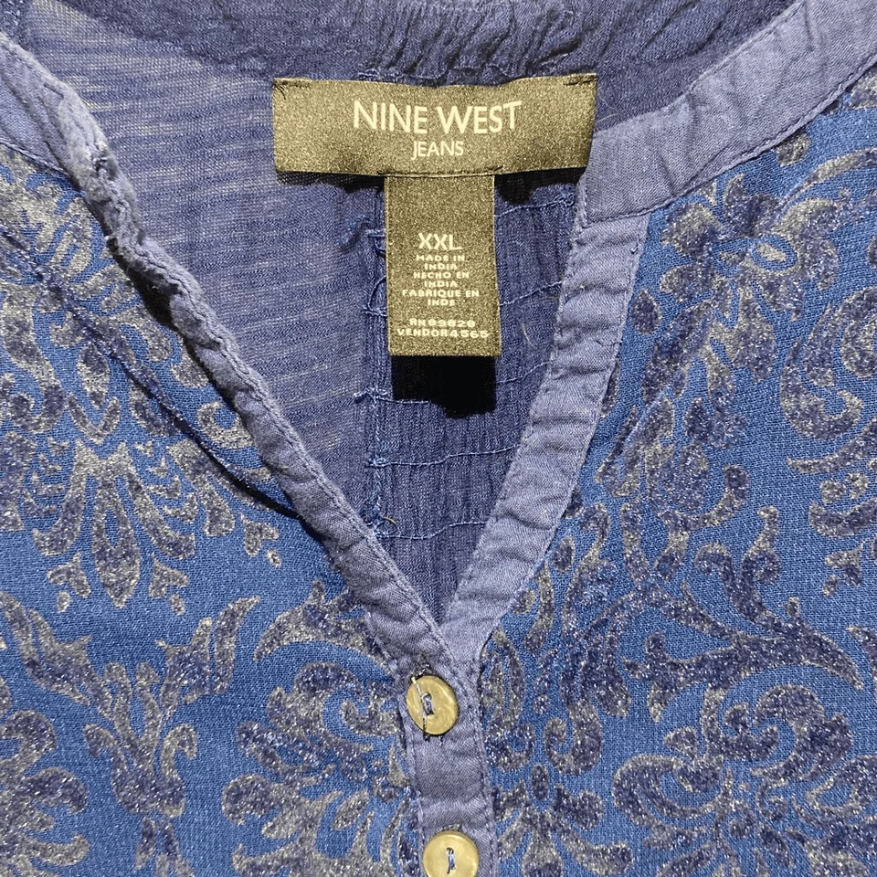 Blusa Nine West Jeans Para Mujer Azul Floral Cuello Dividido Rolltab Manga 3/4 Talla XXL Foto 3 de 4