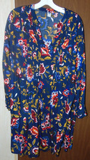 Ladies OLD NAVY Blue Floral Boho Peasant  Style Dress Pleated Front
