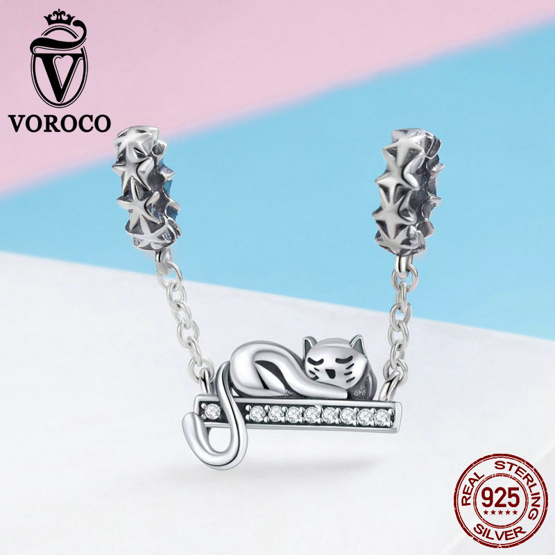 Voroco Pendant 925 Sterling Silver Bead Fox Charm CZ To Women