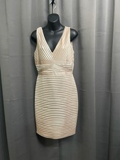 Calvin Klein Pleated V-Neck Banded Sheath Dress Champagne Tan