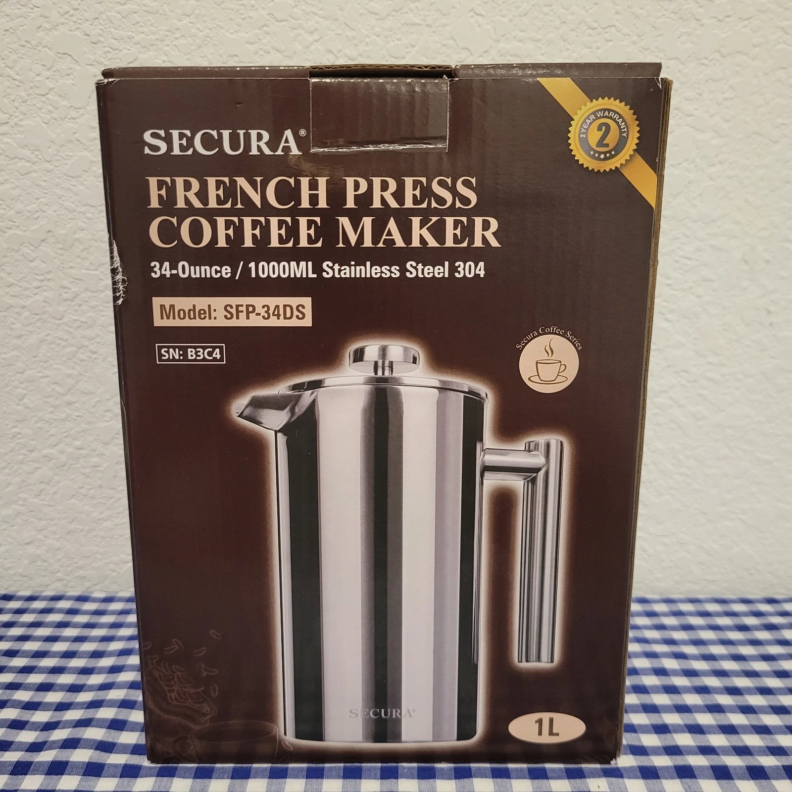Secura French Press Coffee Maker, 304 Grade Stainless Steel Insulated Coffee